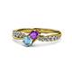 1 - Nicia Amethyst and Blue Topaz with Side Diamonds Bypass Ring 