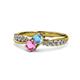 1 - Nicia Blue Topaz and Pink Sapphire with Side Diamonds Bypass Ring 