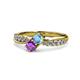 1 - Nicia Blue Topaz and Amethyst with Side Diamonds Bypass Ring 
