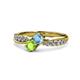 1 - Nicia Blue Topaz and Peridot with Side Diamonds Bypass Ring 