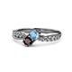1 - Nicia Blue Topaz and Red Garnet with Side Diamonds Bypass Ring 