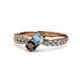 1 - Nicia Blue Topaz and Red Garnet with Side Diamonds Bypass Ring 