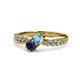 1 - Nicia Blue Topaz and Blue Sapphire with Side Diamonds Bypass Ring 