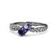 1 - Nicia Iolite and Blue Sapphire with Side Diamonds Bypass Ring 