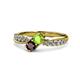 1 - Nicia Peridot and Red Garnet with Side Diamonds Bypass Ring 