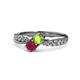 1 - Nicia Peridot and Ruby with Side Diamonds Bypass Ring 