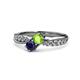 1 - Nicia Peridot and Blue Sapphire with Side Diamonds Bypass Ring 