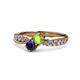 1 - Nicia Peridot and Blue Sapphire with Side Diamonds Bypass Ring 