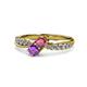 1 - Nicia Rhodolite Garnet and Amethyst with Side Diamonds Bypass Ring 