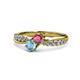 1 - Nicia Rhodolite Garnet and Blue Topaz with Side Diamonds Bypass Ring 