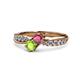 1 - Nicia Rhodolite Garnet and Peridot with Side Diamonds Bypass Ring 