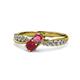 1 - Nicia Rhodolite Garnet and Ruby with Side Diamonds Bypass Ring 