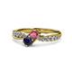 1 - Nicia Rhodolite Garnet and Blue Sapphire with Side Diamonds Bypass Ring 