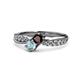 1 - Nicia Red Garnet and Aquamarine with Side Diamonds Bypass Ring 