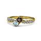 1 - Nicia Red Garnet and Aquamarine with Side Diamonds Bypass Ring 