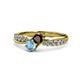 1 - Nicia Red Garnet and Blue Topaz with Side Diamonds Bypass Ring 