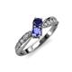 4 - Nicia Blue Sapphire and Tanzanite with Side Diamonds Bypass Ring 