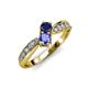 4 - Nicia Blue Sapphire and Tanzanite with Side Diamonds Bypass Ring 