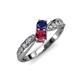 4 - Nicia Blue Sapphire and Ruby with Side Diamonds Bypass Ring 