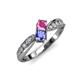 4 - Nicia Pink Sapphire and Tanzanite with Side Diamonds Bypass Ring 