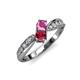 4 - Nicia Pink Sapphire and Ruby with Side Diamonds Bypass Ring 