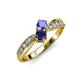 4 - Nicia Tanzanite and Blue Sapphire with Side Diamonds Bypass Ring 