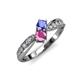 4 - Nicia Tanzanite and Pink Sapphire with Side Diamonds Bypass Ring 