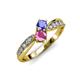 4 - Nicia Tanzanite and Pink Sapphire with Side Diamonds Bypass Ring 