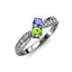 4 - Nicia Tanzanite and Peridot with Side Diamonds Bypass Ring 