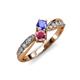 4 - Nicia Tanzanite and Rhodolite Garnet with Side Diamonds Bypass Ring 