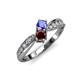 4 - Nicia Tanzanite and Red Garnet with Side Diamonds Bypass Ring 