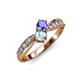 4 - Nicia Tanzanite and Aquamarine with Side Diamonds Bypass Ring 