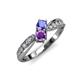 4 - Nicia Tanzanite and Amethyst with Side Diamonds Bypass Ring 