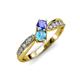 4 - Nicia Tanzanite and Blue Topaz with Side Diamonds Bypass Ring 