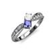 4 - Nicia White Sapphire and Tanzanite with Side Diamonds Bypass Ring 