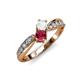 4 - Nicia White Sapphire and Ruby with Side Diamonds Bypass Ring 