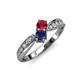 4 - Nicia Ruby and Blue Sapphire with Side Diamonds Bypass Ring 