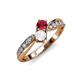4 - Nicia Ruby and White Sapphire with Side Diamonds Bypass Ring 