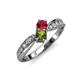 4 - Nicia Ruby and Peridot with Side Diamonds Bypass Ring 