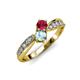 4 - Nicia Ruby and Aquamarine with Side Diamonds Bypass Ring 