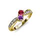 4 - Nicia Ruby and Amethyst with Side Diamonds Bypass Ring 