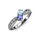 4 - Nicia Aquamarine and Tanzanite with Side Diamonds Bypass Ring 
