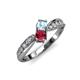 4 - Nicia Aquamarine and Ruby with Side Diamonds Bypass Ring 