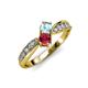 4 - Nicia Aquamarine and Ruby with Side Diamonds Bypass Ring 