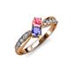 4 - Nicia Pink Tourmaline and Tanzanite with Side Diamonds Bypass Ring 