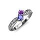 4 - Nicia Amethyst and Tanzanite with Side Diamonds Bypass Ring 