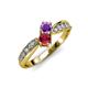 4 - Nicia Amethyst and Ruby with Side Diamonds Bypass Ring 