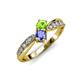 4 - Nicia Peridot and Tanzanite with Side Diamonds Bypass Ring 