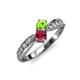 4 - Nicia Peridot and Ruby with Side Diamonds Bypass Ring 
