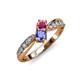4 - Nicia Rhodolite Garnet and Tanzanite with Side Diamonds Bypass Ring 